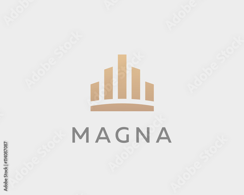 Abstract city town logo icon vector design. Crown symbol. Elegant house hotel architecture logotype. Royal graph diagram king premium emblem