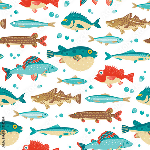 Colorful fish, vector seamless pattern