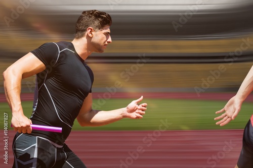 Composite image of athletic man running a relays