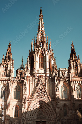 The Cathedral of the Holy Cross was constructed from the 13th to 15th centuries in Gothic Quarter in Barcelona, Spain.