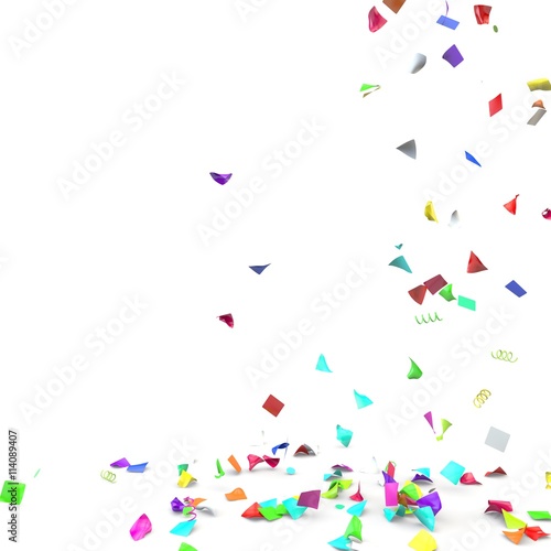 Bright and colorful confetti flying on the floor