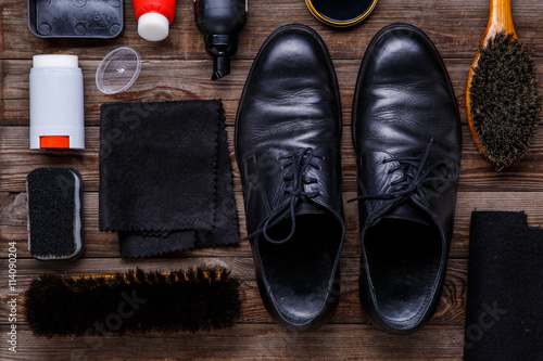 Shoe wax, brush and boot