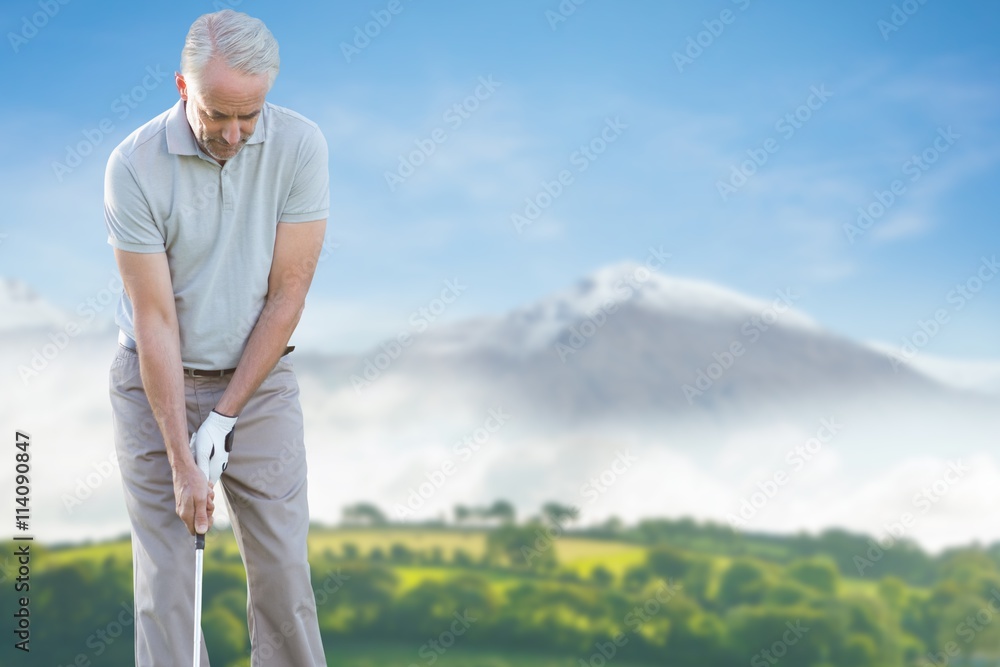Composite image of man doing golf