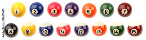 Valokuva Fifteen pool snooker balls on plain background