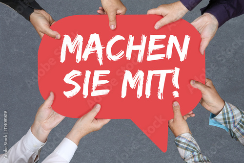 Gruppe Menschen halten Machen Sie mit mitmachen gewinnen teilneh