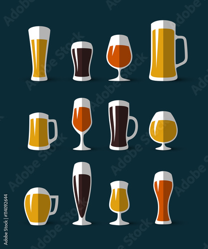 Beer glasses icons set