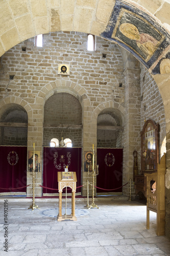 Interior of Orthodox Monastery Djurdjevi Stupovi in Serbia photo