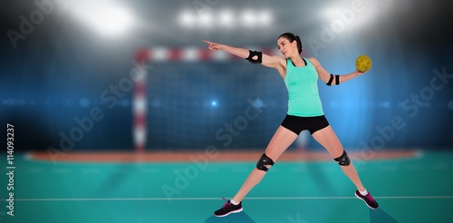 Female athlete with elbow pad throwing handball  © vectorfusionart