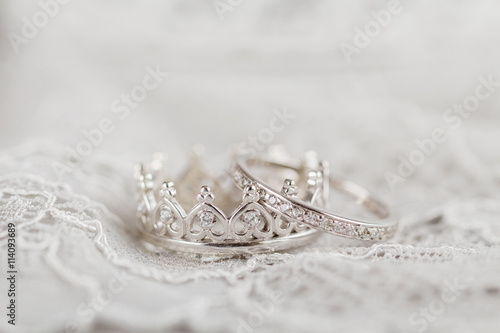 Silver crown wedding rings