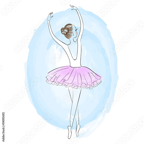 Cute young ballerina dancing on pointe, ballet shoes in flower t