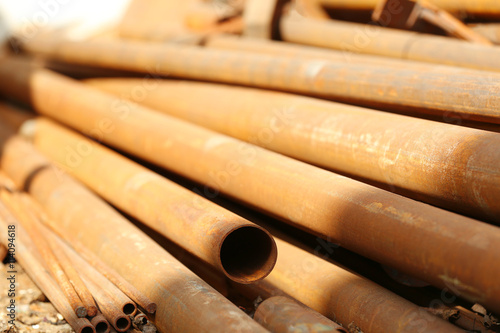 Copper industrial tubes, closeup