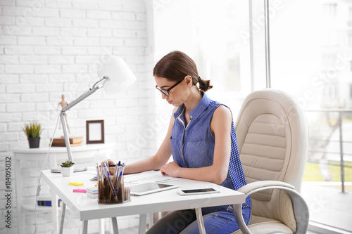Woman working with sketches...