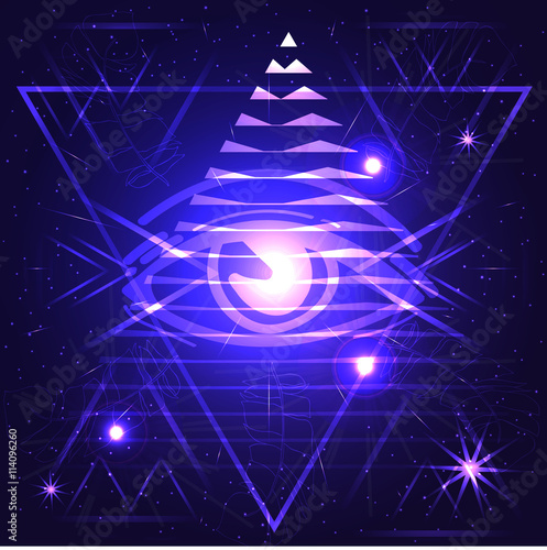 Sacred geometry abstract background withe third eye mystical sig