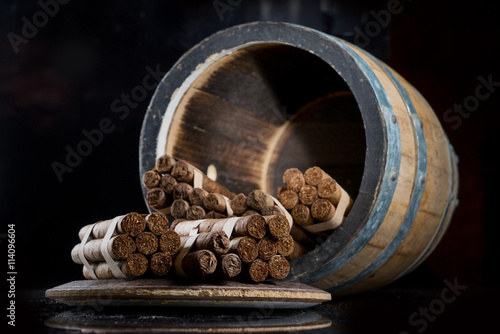 Obraz na plátně Cigars with the aroma of cognac barrels