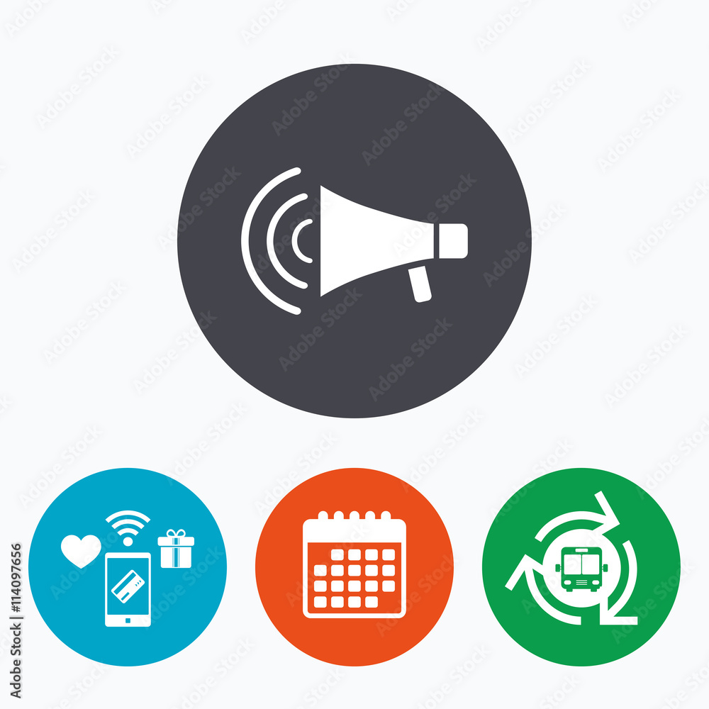 Megaphone sign icon. Loudspeaker strike symbol. Megaphone sign icon. Loudspeaker strike symbol.