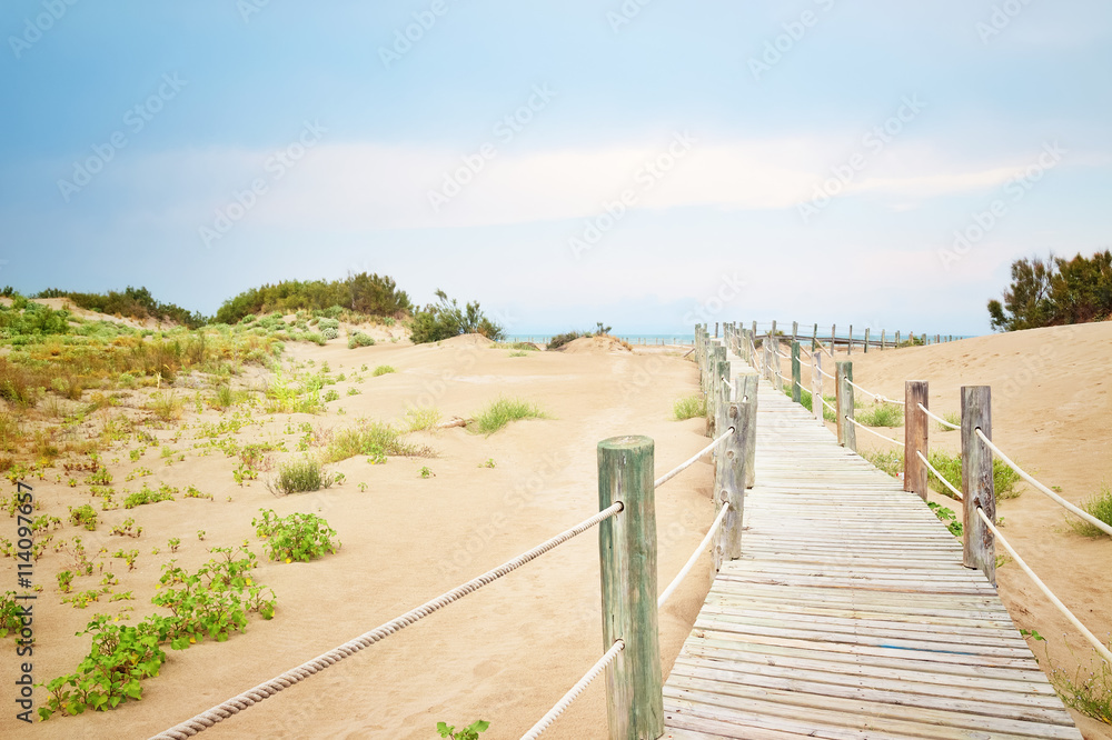 Sand dunes at the beach of Tarragona in Spain