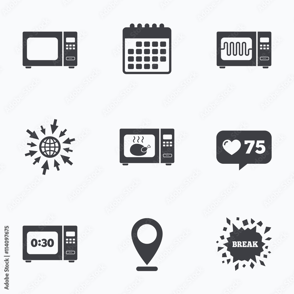 Microwave oven icons. Cook in electric stove. Microwave oven icons. Cook in electric stove.
