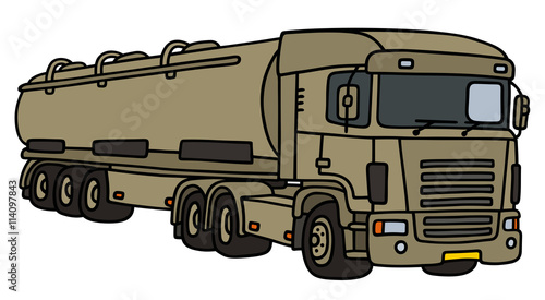 Big military tank truck / Hand drawing, vector illustration