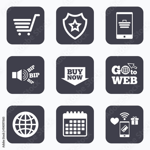 Online shopping icons. Smartphone, cart, buy.