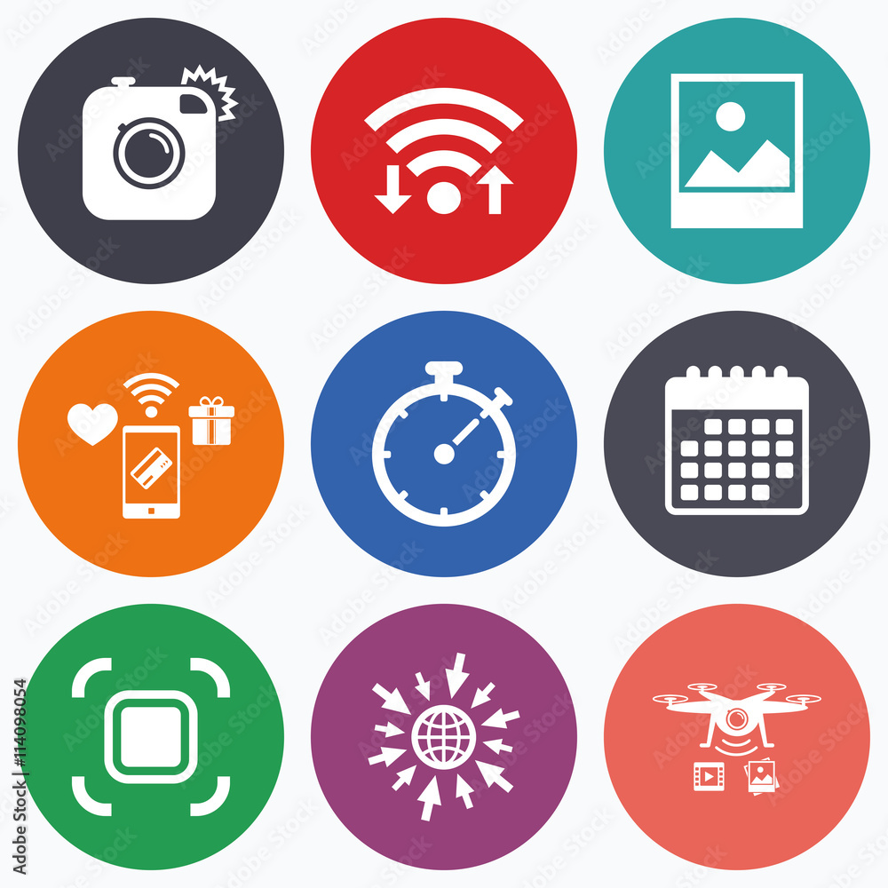 Photo camera icon. Autofocus zone and Landscape. Photo camera icon. Autofocus zone and Landscape.
