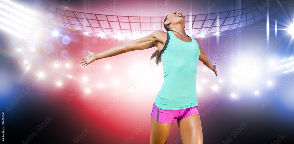 Composite image of sportswoman celebrating her victory