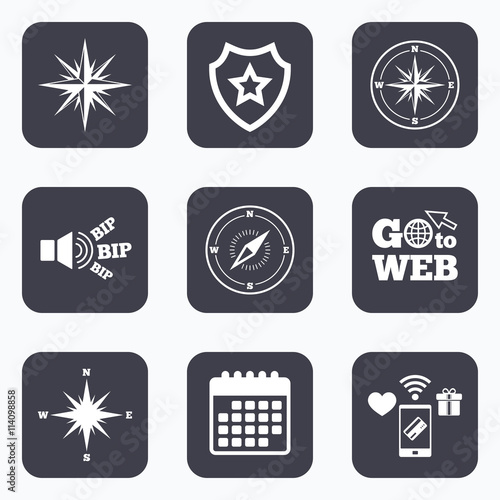 Windrose navigation icons. Compass symbols.