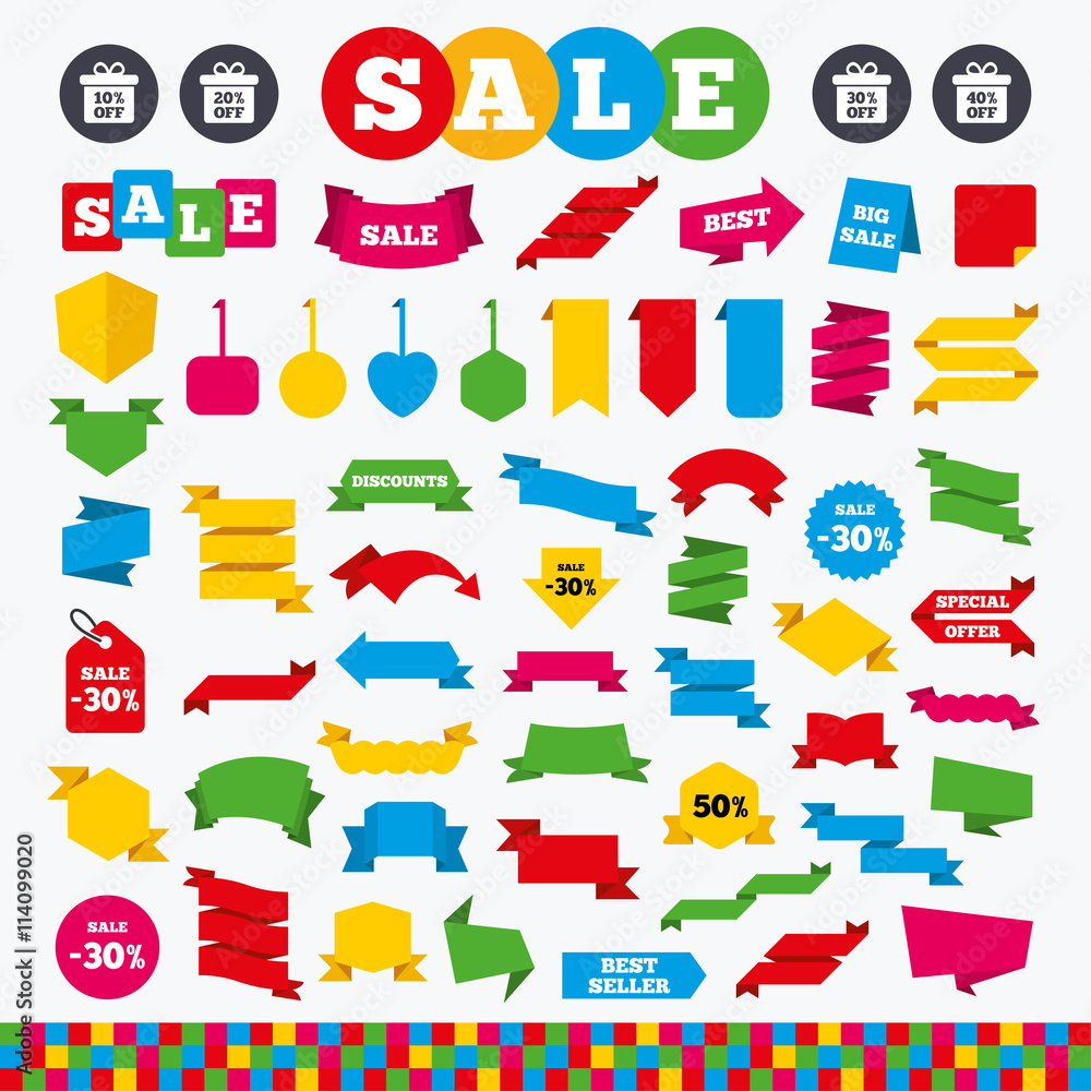Naklejka premium Sale gift box tag icons. Discount symbols.