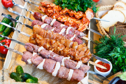 Shashlik (kebab) made with meat and vegetables.