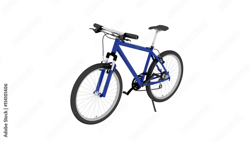Bicycle, blue bike on kickstand isolated on white background