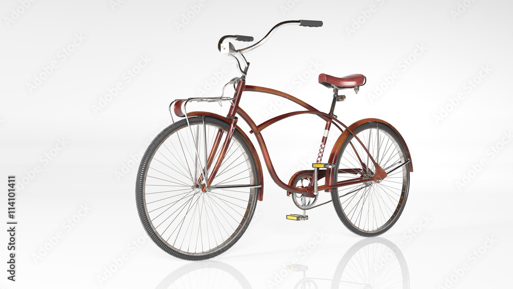 Fototapeta premium Red bicycle, old vintage bike isolated on white background