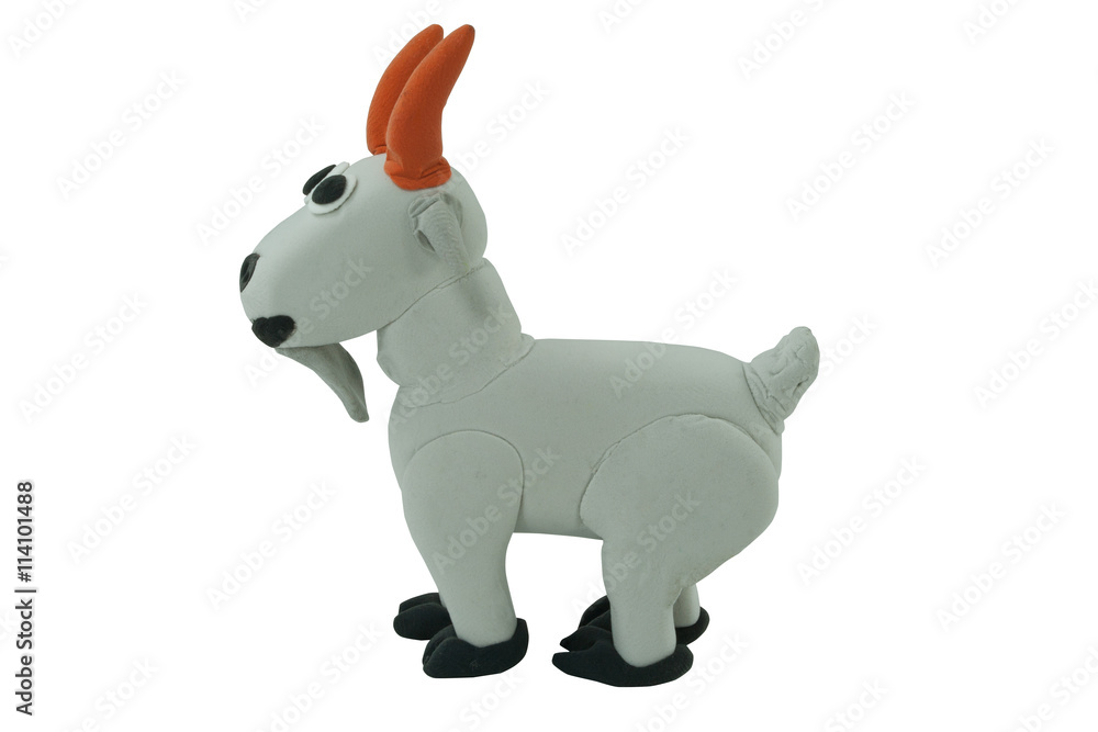 Fototapeta premium gray goat made from plasticine In concept wild life