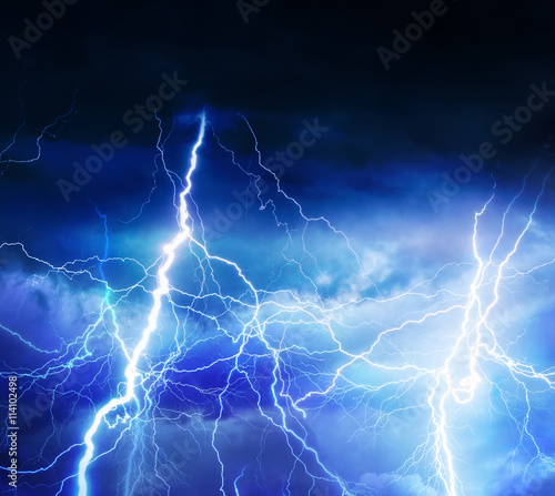 Lightnings, thunder and rain during summer storm