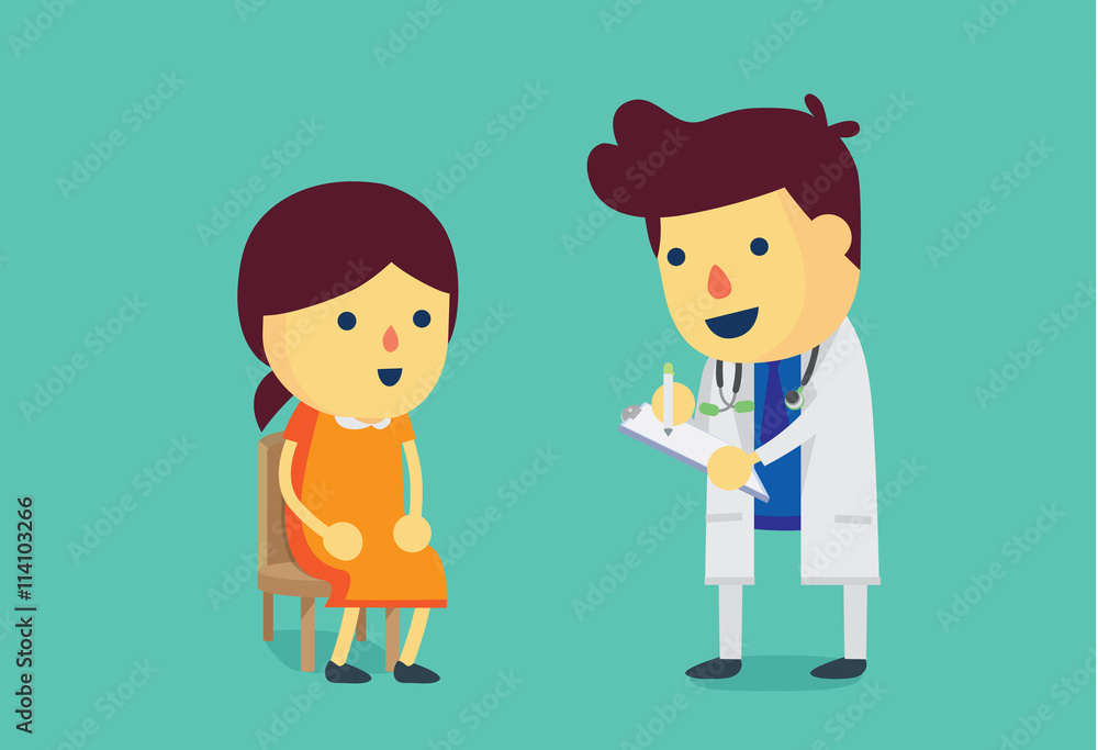 Woman visiting the doctor for health check. This illustration about health care.