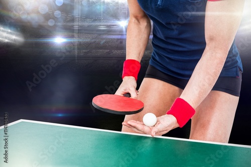 Composite image of female athlete playing ping pong