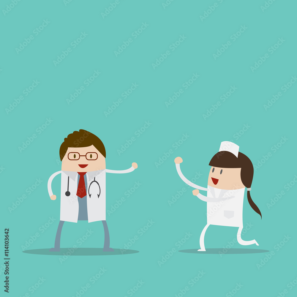 Smiling doctor and nurse on the background. Smiling doctor and nurse on the background.