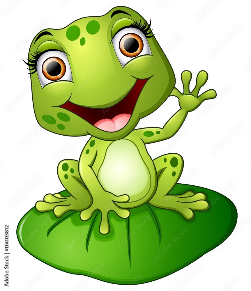 Obraz premium Cartoon frog sitting on the leaf