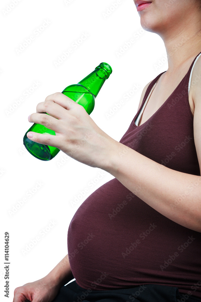 Pregnancy with alcohol. Pregnant female unhealthy motherhood concept Pregnancy with alcohol. Pregnant female unhealthy motherhood concept