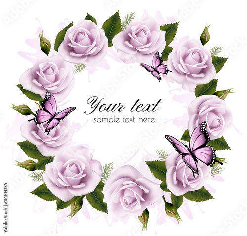 Holiday background with beauty flowers and butterflies. Vector.