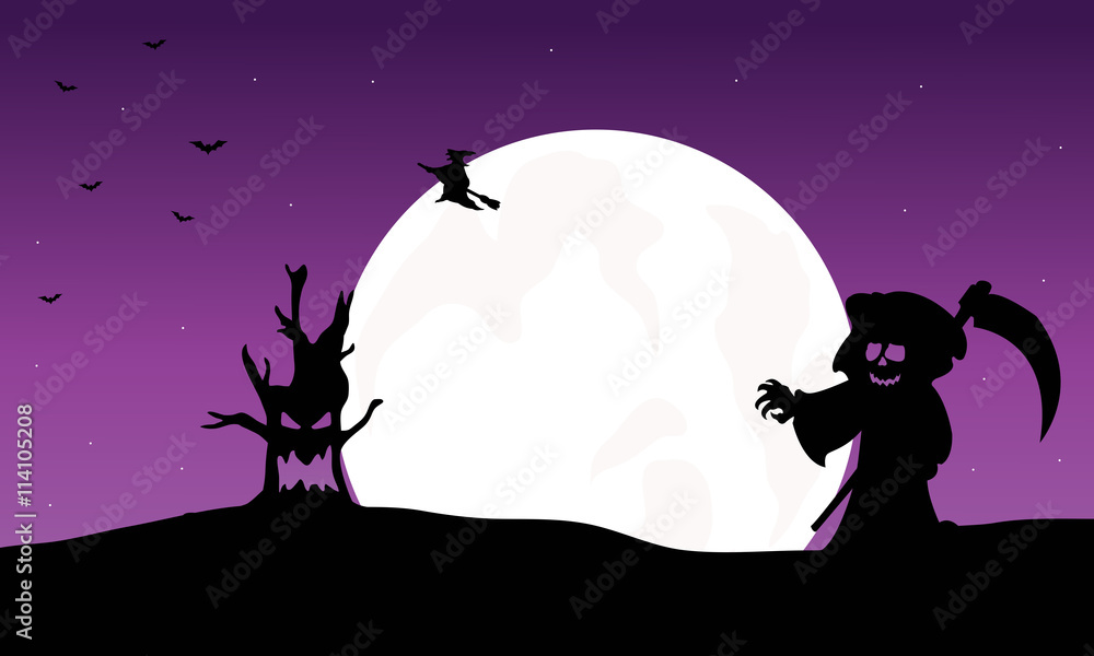 Silhouette of warlock, witch and monster Halloween