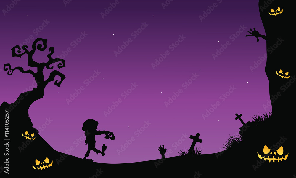 Zombie in graveyard Halloween silhouette