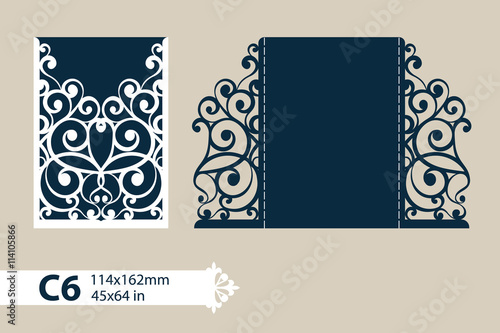 Template greeting card with openwork pattern