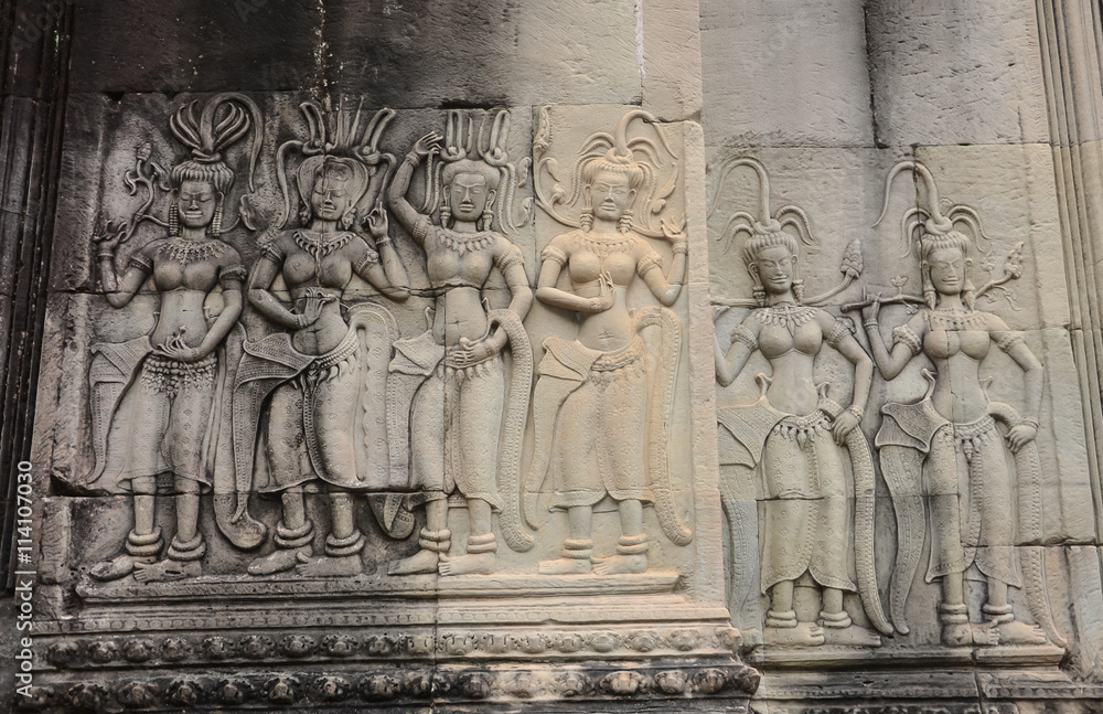 Apsara dancer stone on at Angkor Wat,Siem Reap. Cambodia
