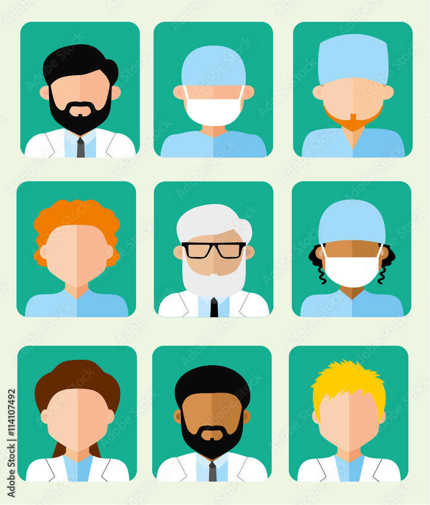 Set of icons avatars doctors, hospital staff, ambulance, flat vector illustration, men and women of different nationalities Set of icons avatars doctors, hospital staff, ambulance, flat vector illustration, men and women of different nationalities