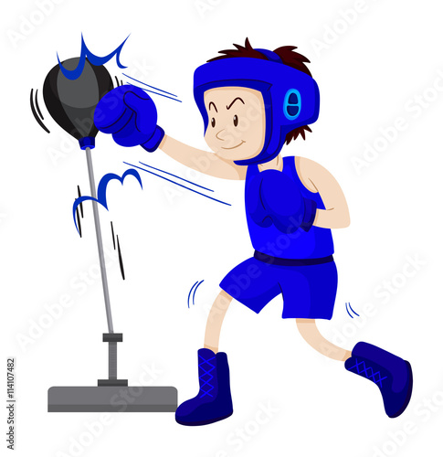 Boxer in blue outfit practice punching