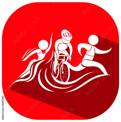 Sport icon for triathlon on red background