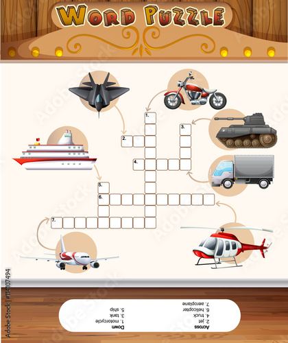 Word puzzle game template with transportations