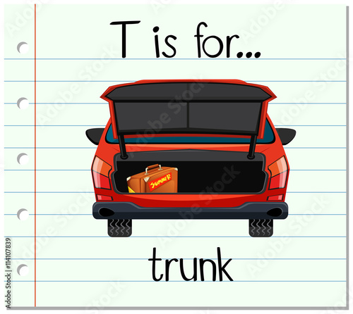 Flashcard letter T is for trunk