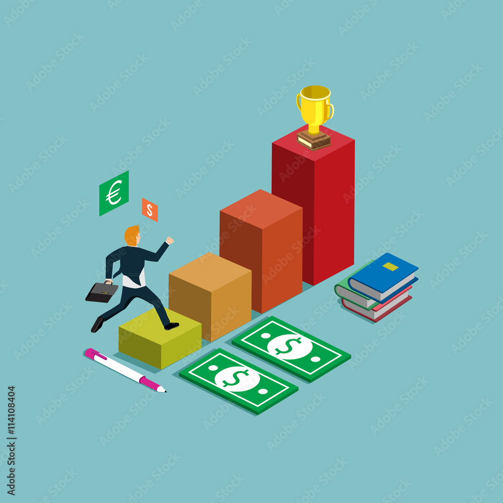 business success with profit graph isometric concept business success with profit graph isometric concept