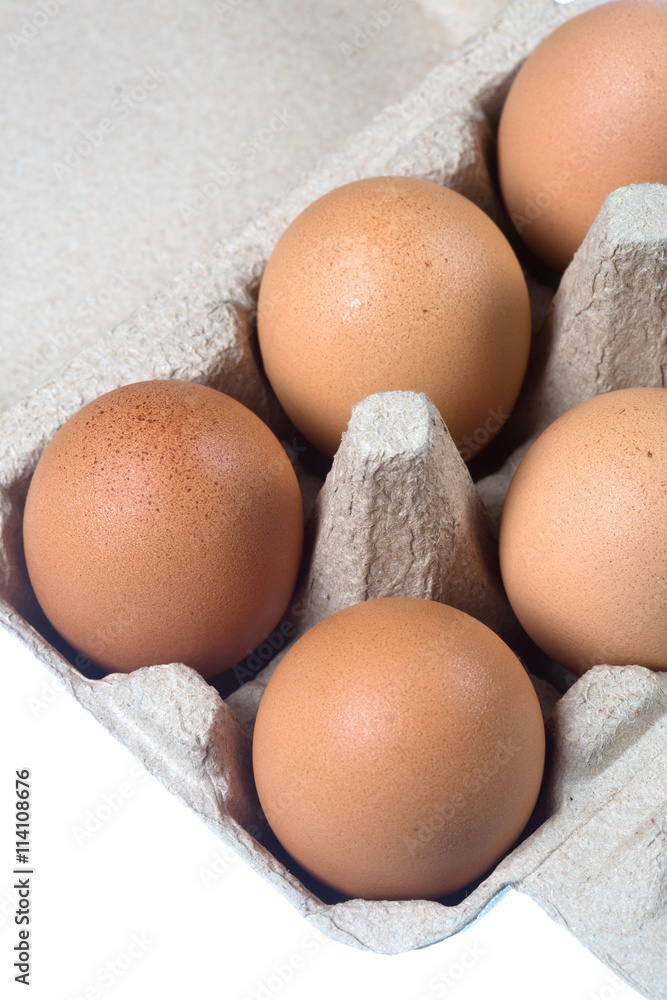 Organic egg in a carton isolated on white background Organic egg in a carton isolated on white background