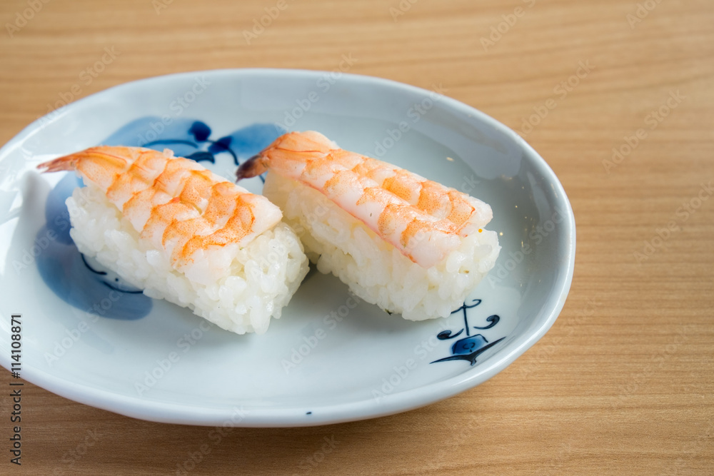 Ebi (shrimp) sushi on a plate